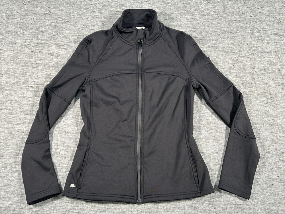 Lacoste Sport Track Jacket Womens 36 Small Black Fleece Full Zip Stretch